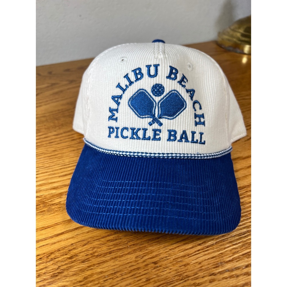 Mad Engine Malibu Beach Pickle Ball Corduroy Snapback Hat Blue White Cap